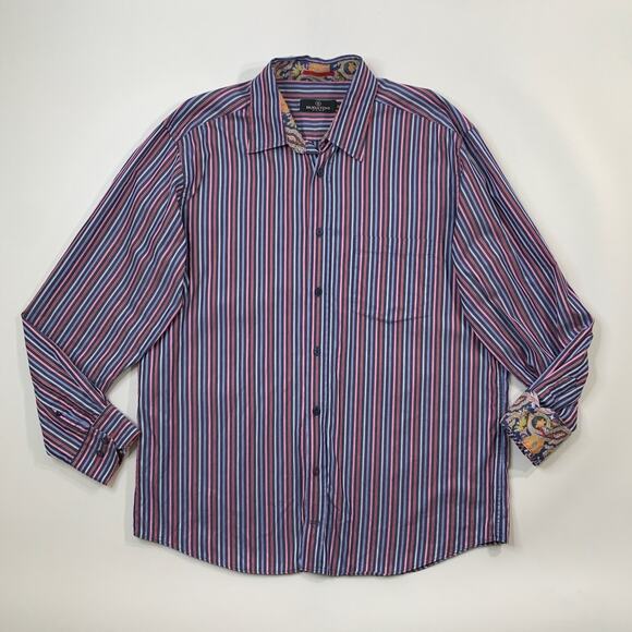 Bugatchi Uomo Shirt Mens XL Extra Large Striped Cotton Button Up Long Sleeve - Picture 2 of 9